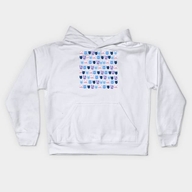 Little blue cats in a row Kids Hoodie by Valeria Frustaci 